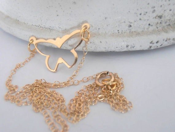 Gold Fill butterfly dainty Necklace • Minimalist Everyday jewelry • Delicate charm pendant for women • Gift for her