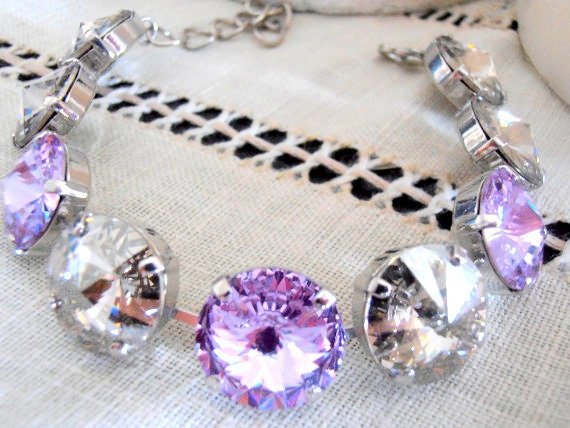 Lavender Rivoli Tennis Bracelet / Platinum jewelry / 14mm Round Cup chain / Birthday gift