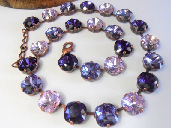 Purple Copper Cushion Cut Crystal Necklace,Tennis Cup chain 4470, Anna Wintour, Antique Jewelry