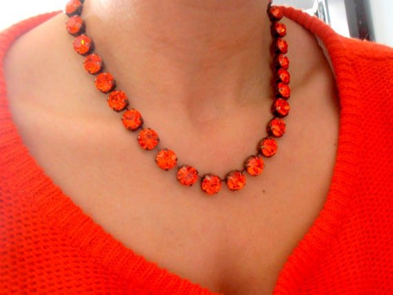 Anna Wintour Hyacinth Collet, Orange Crystal Tennis Necklace, Women Jewelry, Cup Chain Choker SS45, Anniversary Gift