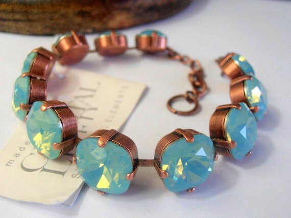 Pacific Opal Copper Cushion cut Bracelet 4470 / Antique Copper jewelry / Tennis Cup chain / christmas gift