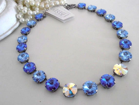 Blue Sapphire Crystal Tennis Necklace | Anna Wintour Style Jewellery