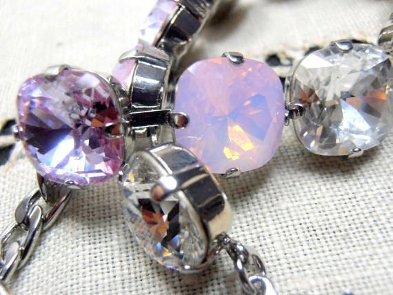 Purple Cushion Cut Bracelet / Crystal Cupchain 12mm 4470 / Tennis Bracelet / Rose/Cyclamen Opal Multicolors / Gift for her / Fashion