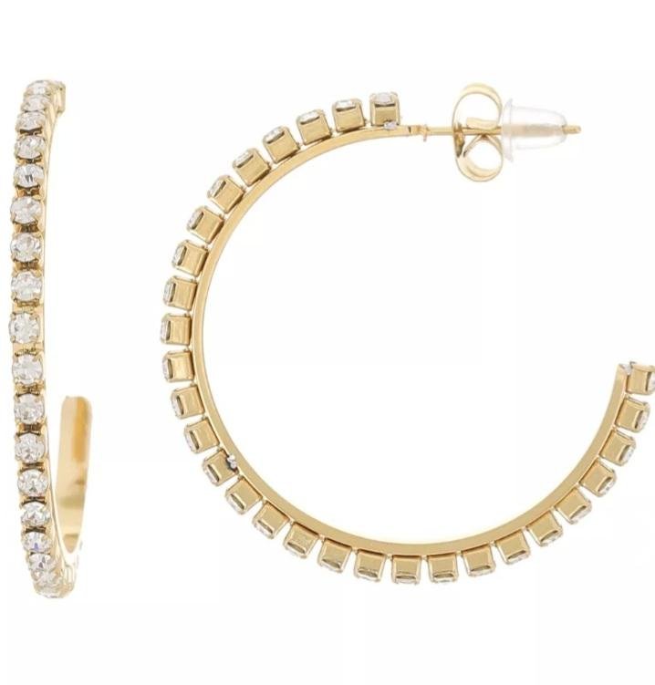 Gold Rhinestone Hoop Earrings | Stainless Steel Bridal Hoops