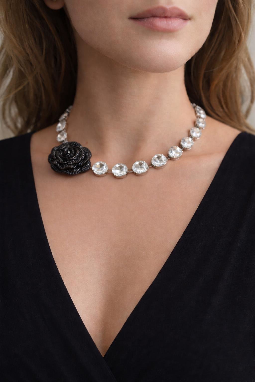 Rose Bud Crystal Choker Necklace | Bridal Statement Jewelry