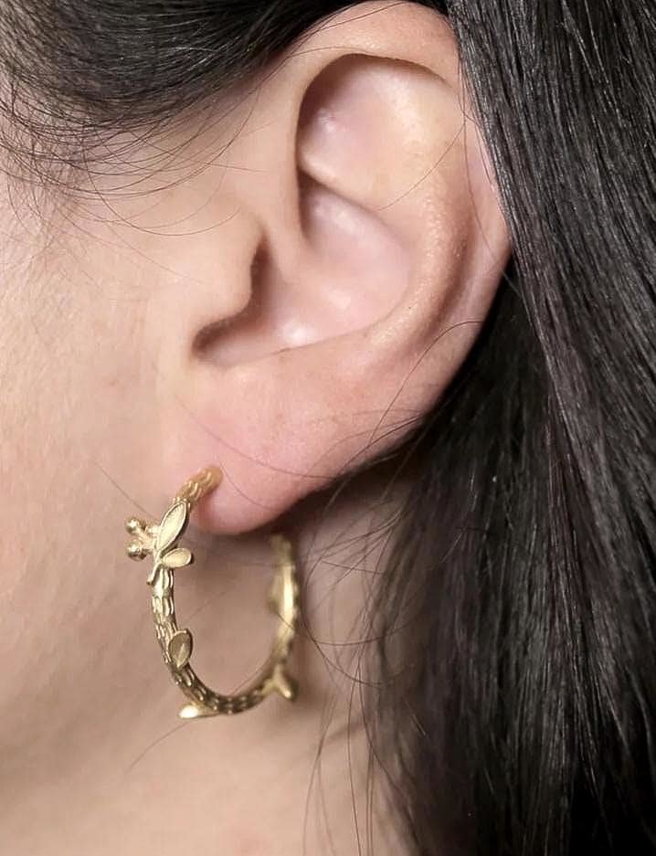 Leaf Hoop Earrings in Gold Stainless Steel Jewelry (35mm)