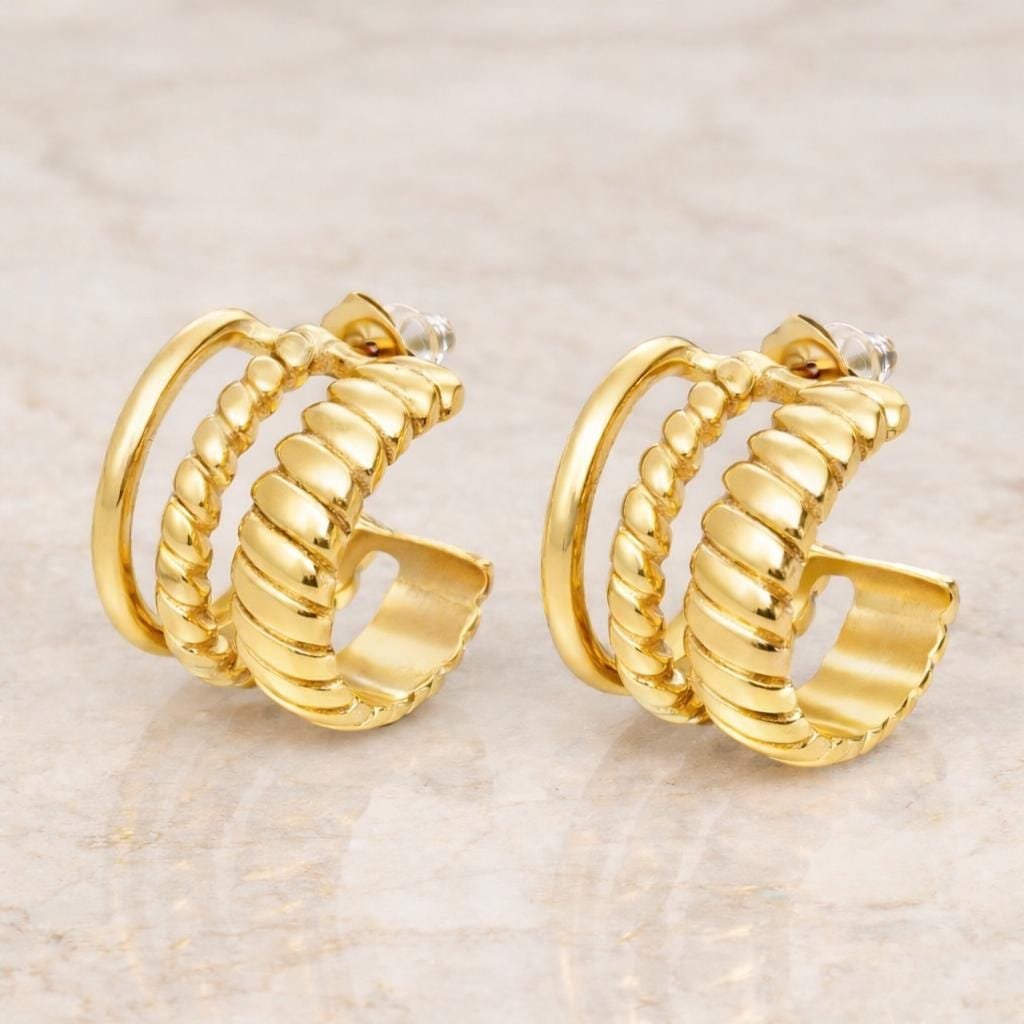 Stainless Steel Double Hoop Earrings in Gold | Modern Jewelry