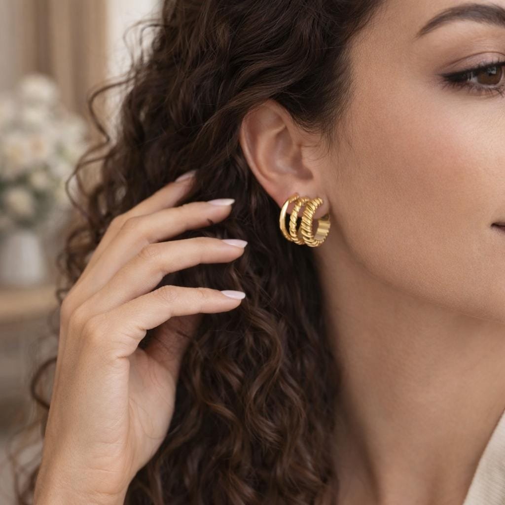 Stainless Steel Double Hoop Earrings in Gold | Modern Jewelry