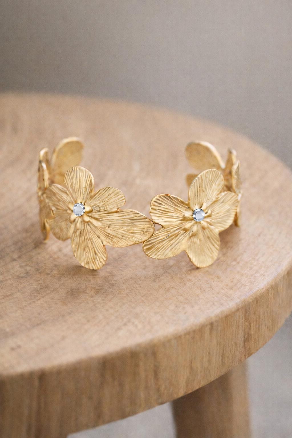 Bold Floral Cuff Bracelet in Gold Plated | Waterproof Botanical Jewelry