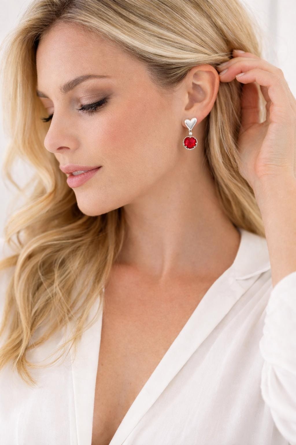 Flower Crystal Earrings | Ruby Red Rhinestone Dangle Earrings