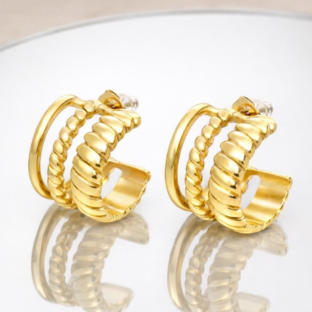 Stainless Steel Double Hoop Earrings in Gold | Modern Jewelry