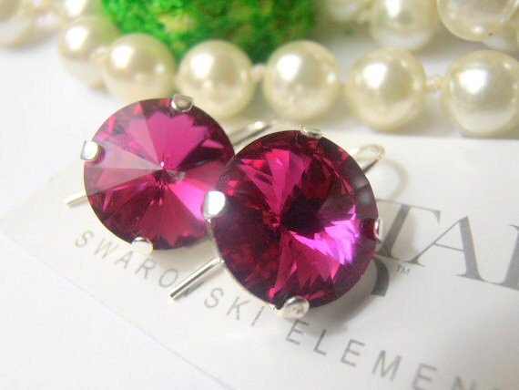 Fuchsia Pink Crystal Dangle Earrings | Birthday Gift for Mom