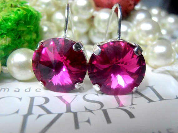 Fuchsia Pink Crystal Dangle Earrings | Birthday Gift for Mom