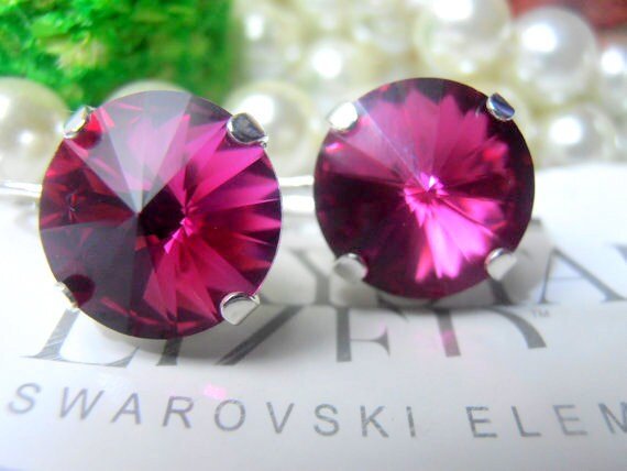 Fuchsia Pink Crystal Dangle Earrings | Birthday Gift for Mom