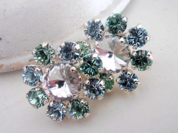 Pale Green Crystal.Stud Earrings | Statement Flower Earrings