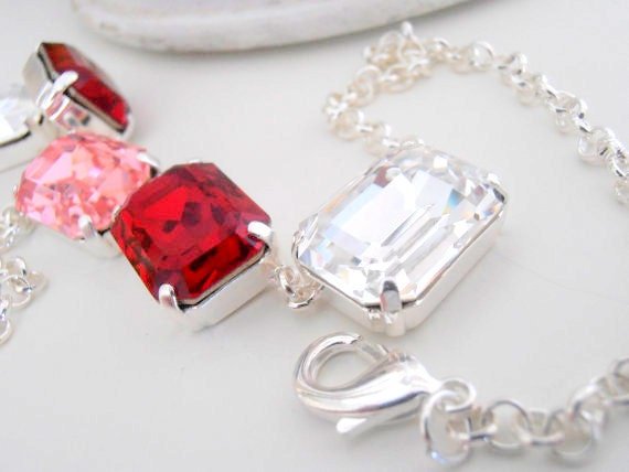 Rectangula Siam/Rose Choker Crystal Necklace, Georgian Collet, Bib Statement Jewelry, Christmas Gift