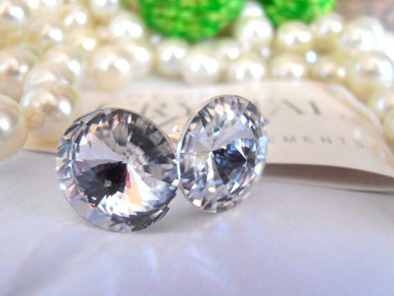 Crystal Clear Rivoli Stud Earrings| Girls Earring Gift