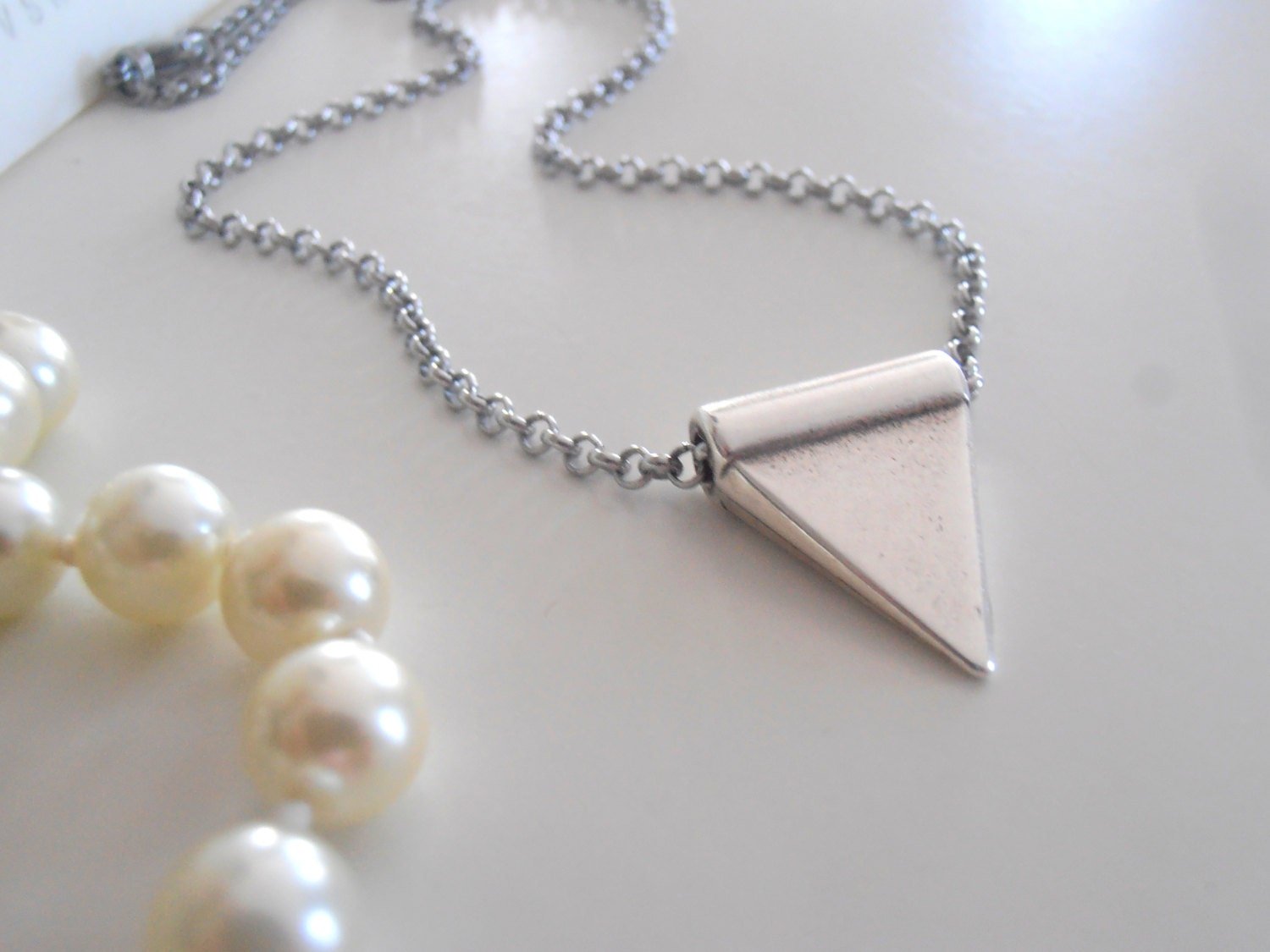 Triangle Necklace, Pendant, Stainless Steel Chain, Pyramid, Dainty, Minimalist, Delicate, Boho, Antique Silver, Charm, Fashion Necklace