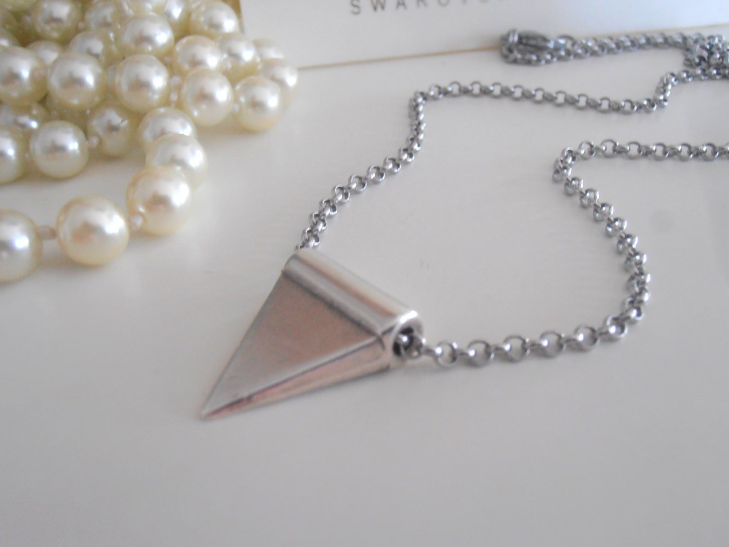 Triangle Necklace, Pendant, Stainless Steel Chain, Pyramid, Dainty, Minimalist, Delicate, Boho, Antique Silver, Charm, Fashion Necklace