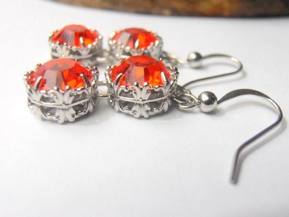 Hyacinth Orange Crystal Drop Earrings in Platinum Art Deco Earrings Jewelry for 16th Birthday Gift for Girls