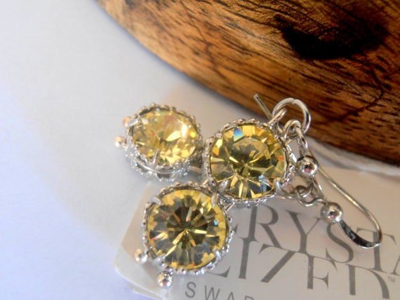 Citrine Yellow Art Deco Drop Earrings / Platinum Hook Dangle Jewelry / Birthday Gift / Joquil Crystals /