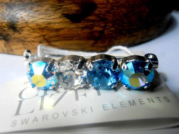 Aquamarine Crystal Brooch / Clothing Badge / Multi color Blue Pin / Shirt Pins School Jewelry Clip / Silver Brooches / Costume Brooches