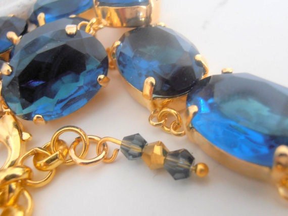 Dark Sapphire Crystal Necklace in Gold | Anna Wintour Blue Choker