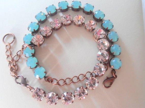 Silk/Pacific Opal Crystal Cup chain, Tennis Bracelet 8mm, Antique Copper Jewelry, Mother's day Birthday Gift