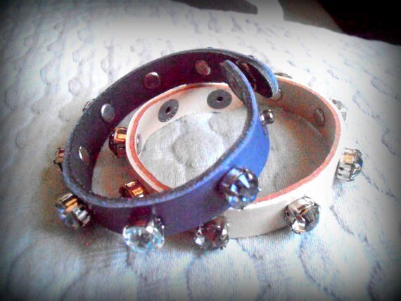 Leather Cuff Bracelet / Wrap / Strap Bracelet / Crystal Bracelet / Layered / Cupchain Tennis Bracelet / Gift for her