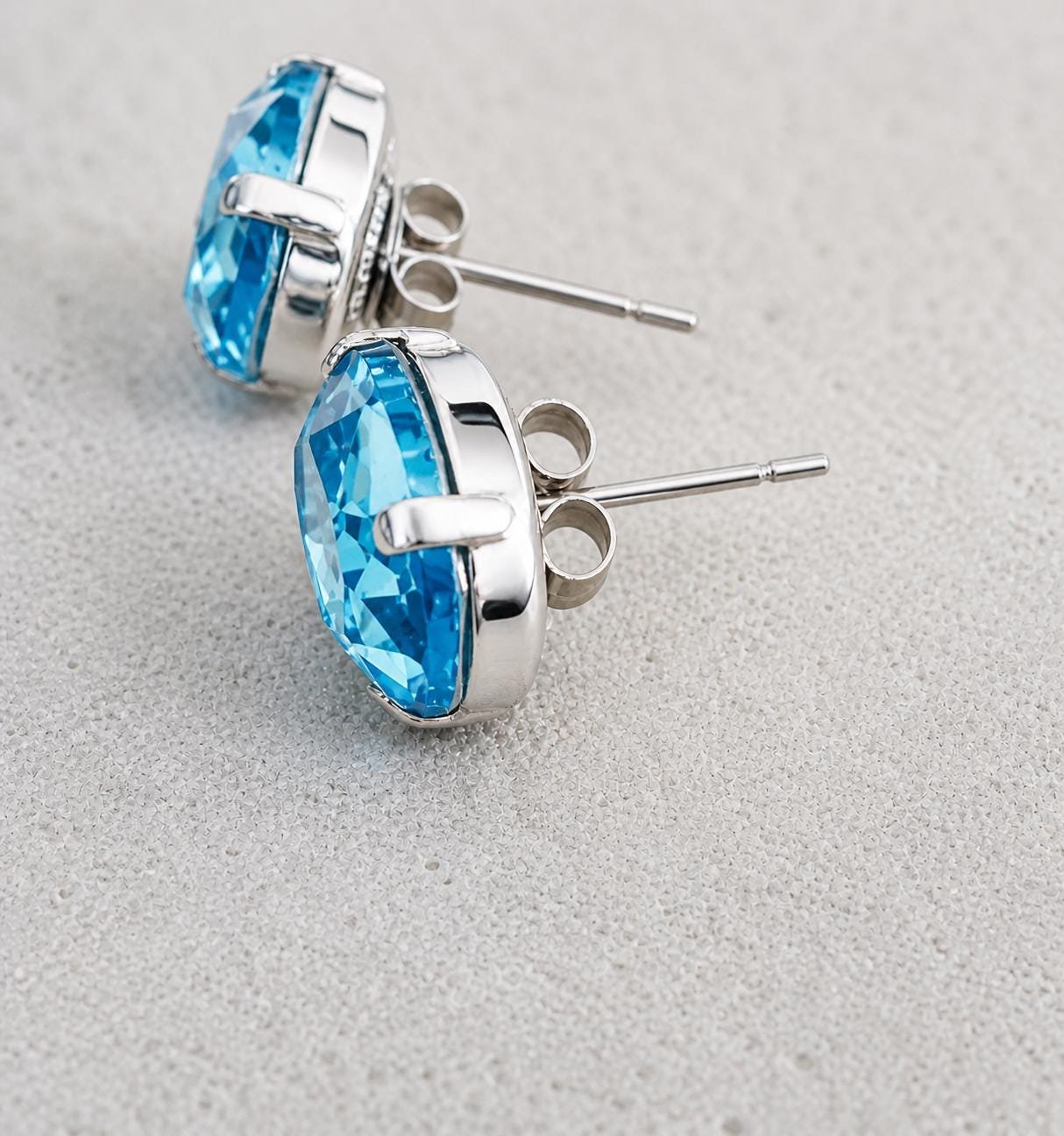 Aquamarine Crystal Earrings | Blue Oval Austrian Crystal Studs | Elegant Jewelry Gift