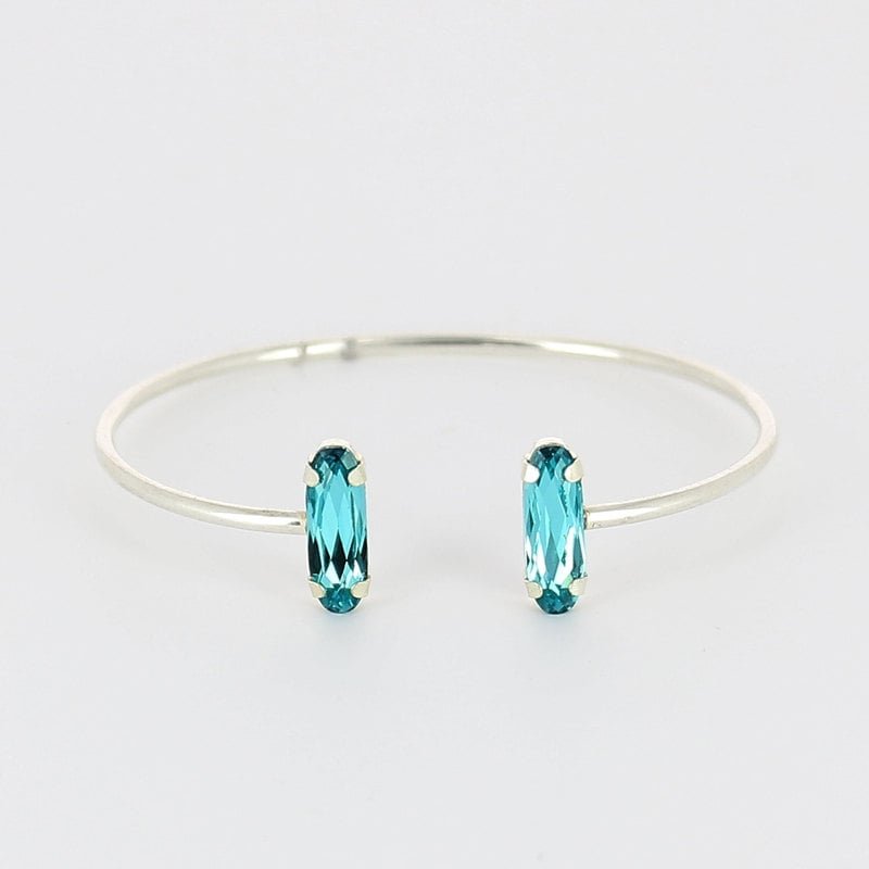 Indicolite Blue Sterling Silver Cuff / Layered Bracelet / Baguette Crystal Bangle 4161 / Women Bohemian Jewelry