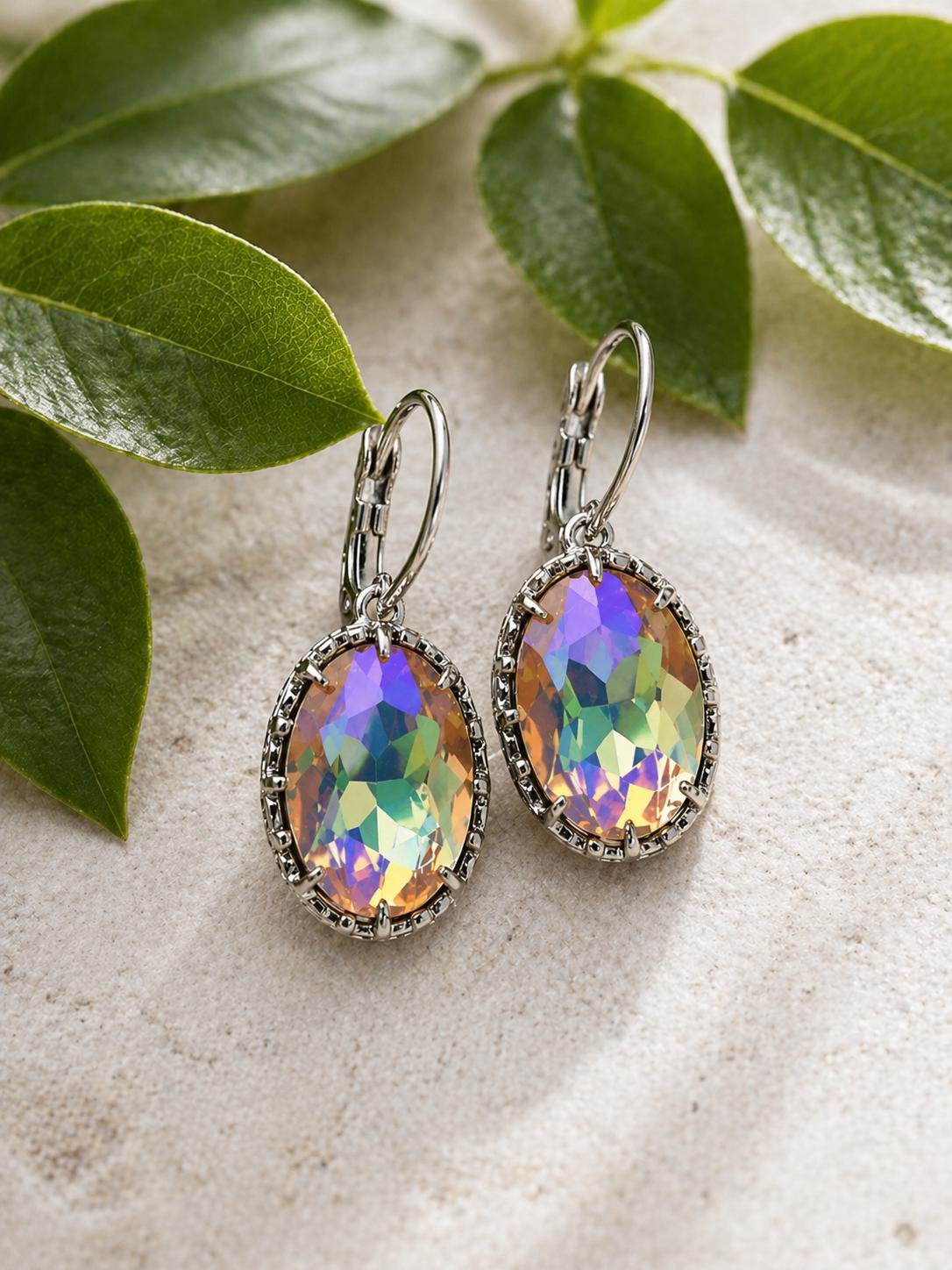 Iridescent Crystal Pendant Necklace, Women Jewelry 