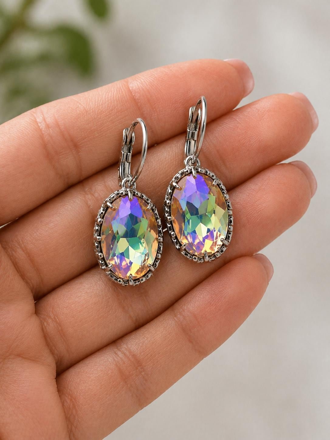 Iridescent Crystal Pendant Necklace, Women Jewelry 