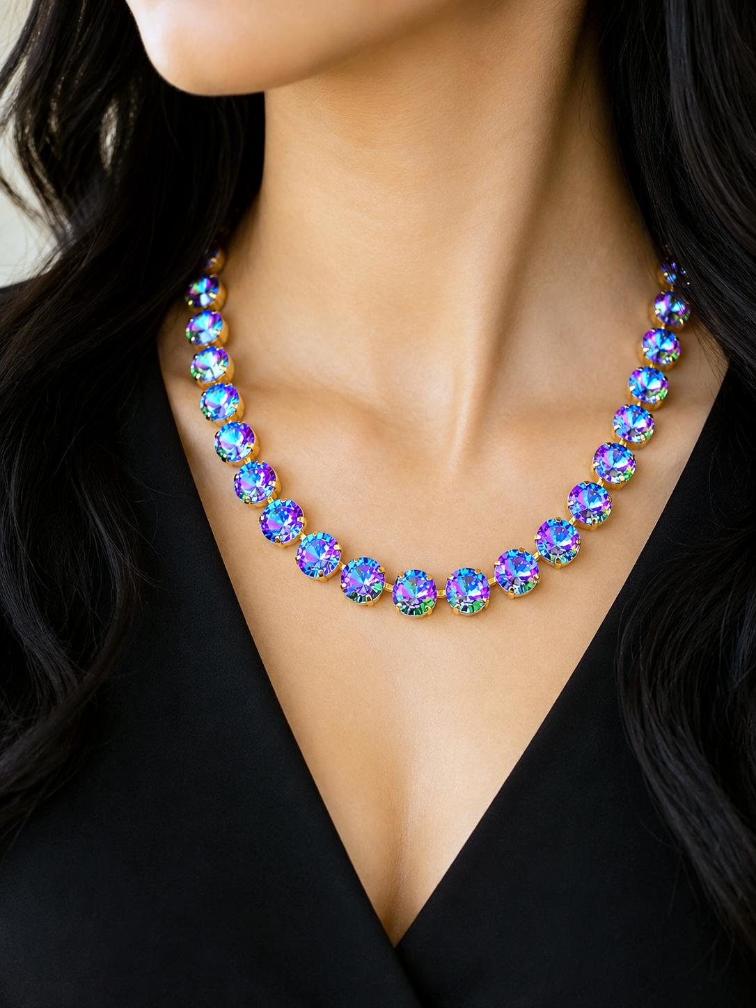 Rivoli Crystal Necklace Gold Swarovski Choker Necklace
