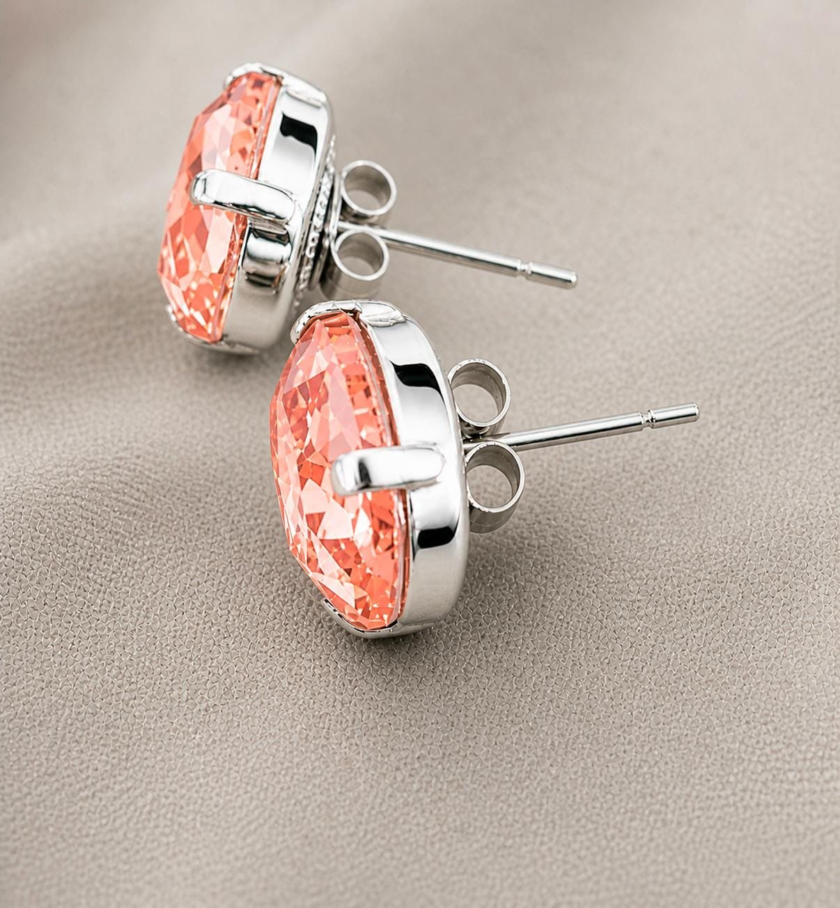 Padparadscha Peach Earrings | Oval Crystal Studs Gold Jewelry