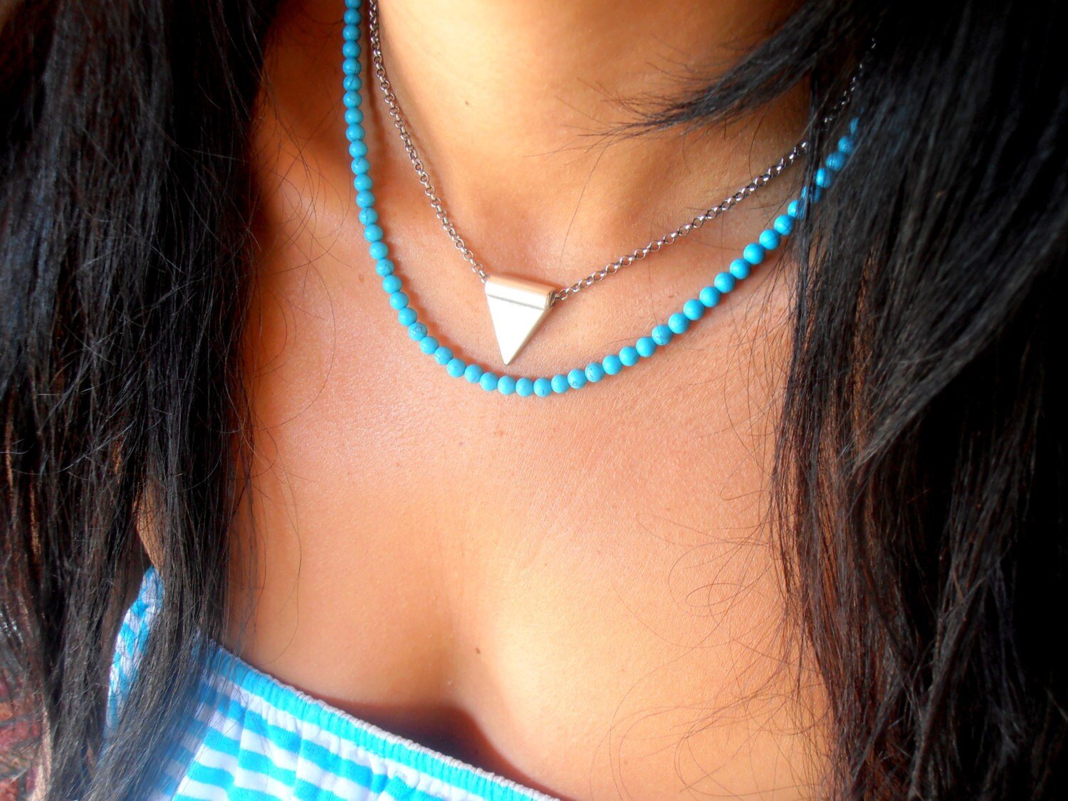 Turquoise Blue Beads Gemstone Necklace Beach Jewelry Dainty Boho Stone Choker for Summer Birthday Gift for Girlfriend