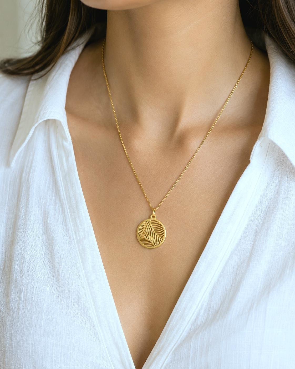 Palm Leaf Necklace in Gold Sterling Silver | Chain Pendant | Nature Jewelry