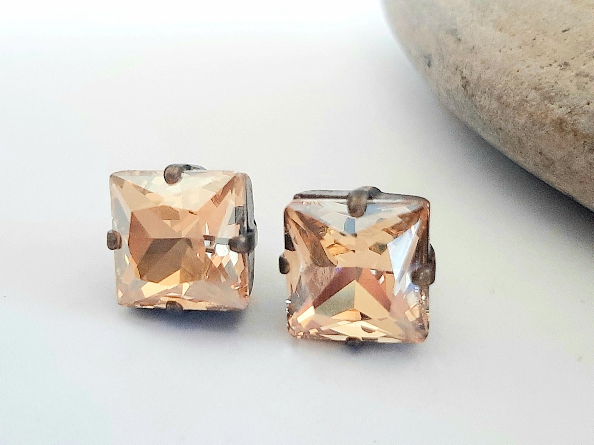 Antique Bronze Crystal Stud Earrings | Swarovski Vintage Wedding Jewelry