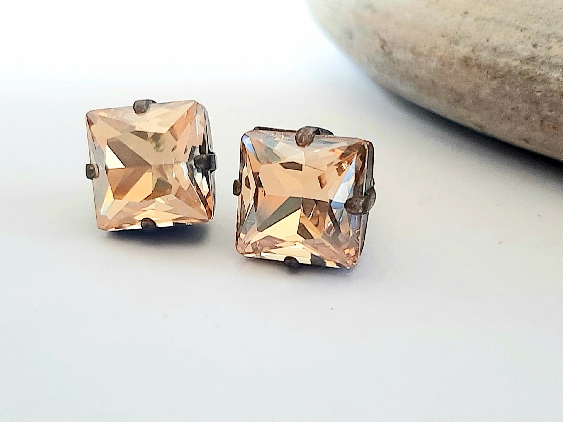 Antique Bronze Crystal Stud Earrings | Swarovski Vintage Wedding Jewelry