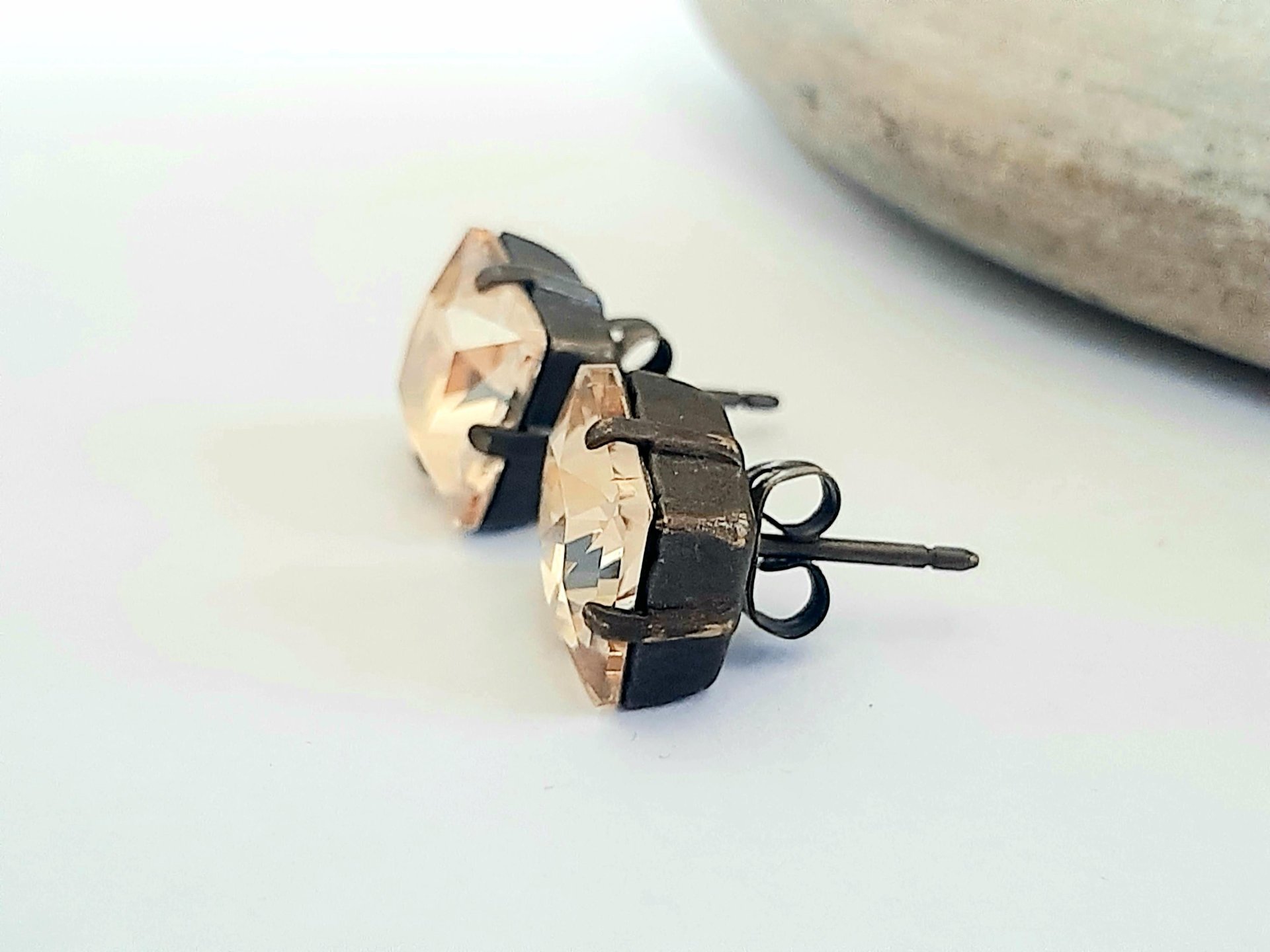 Antique Bronze Crystal Stud Earrings | Swarovski Vintage Wedding Jewelry