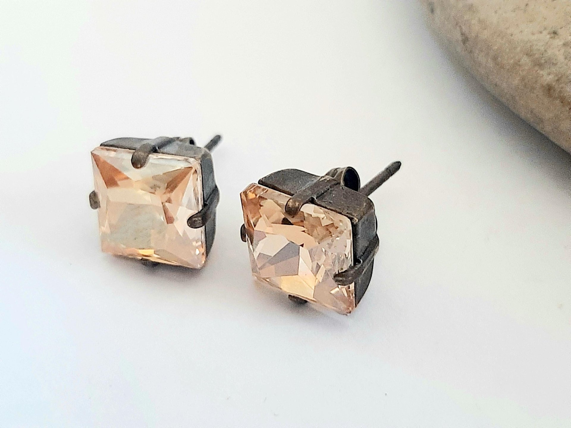 Antique Bronze Crystal Stud Earrings | Swarovski Vintage Wedding Jewelry
