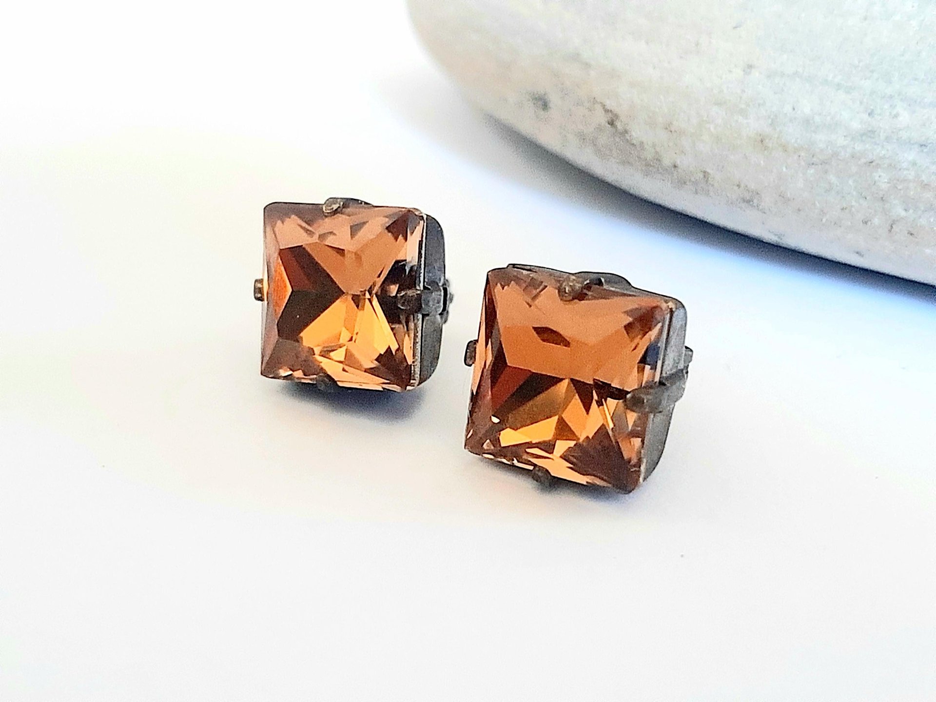 Smoked Topaz Crystal Earrings | Swarovski Antique Bronze Studs