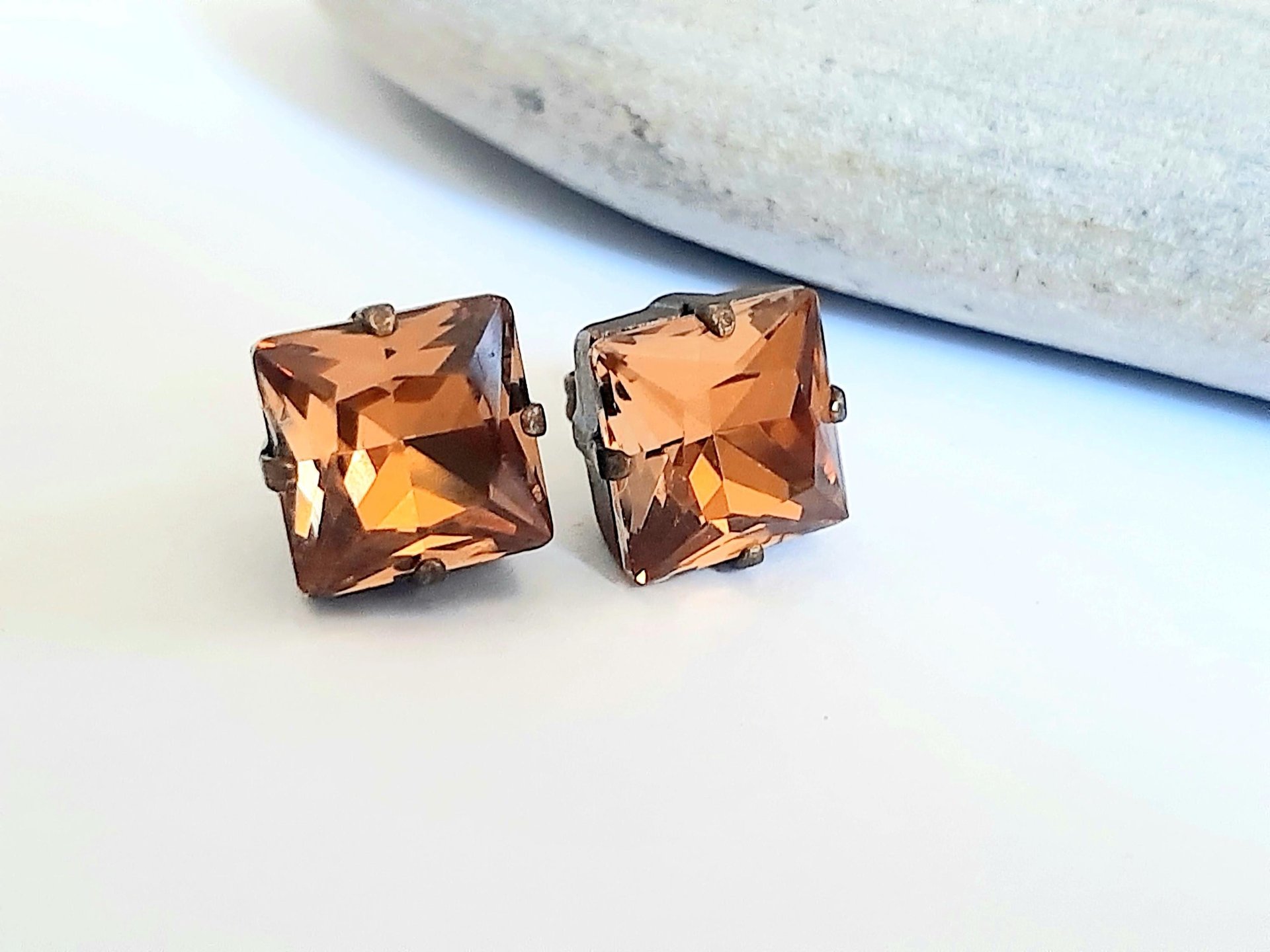 Smoked Topaz Crystal Earrings | Swarovski Antique Bronze Studs
