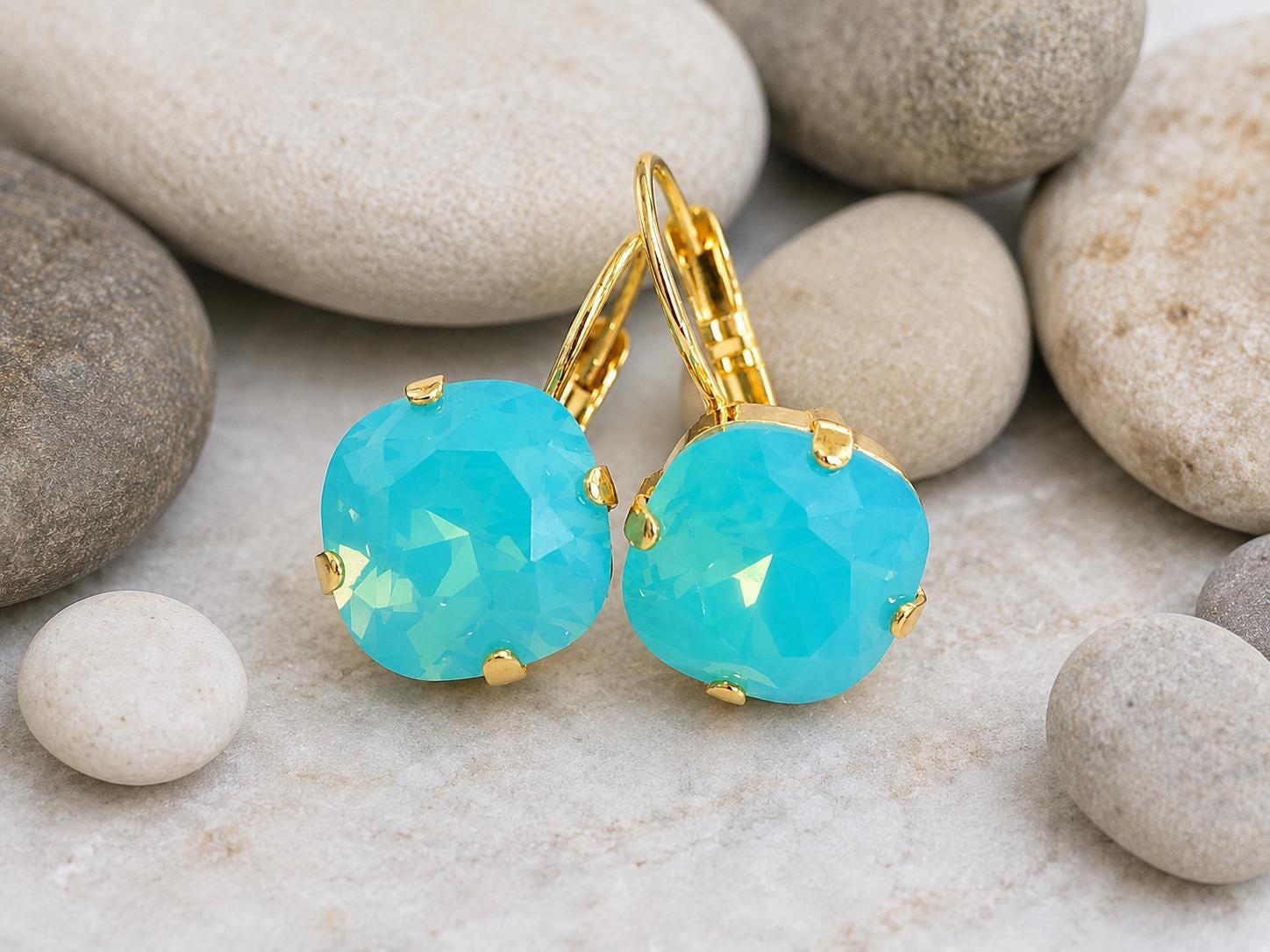 Pacific Opal Cushion Cut Earrings | Swarovski Crystal Jewellery