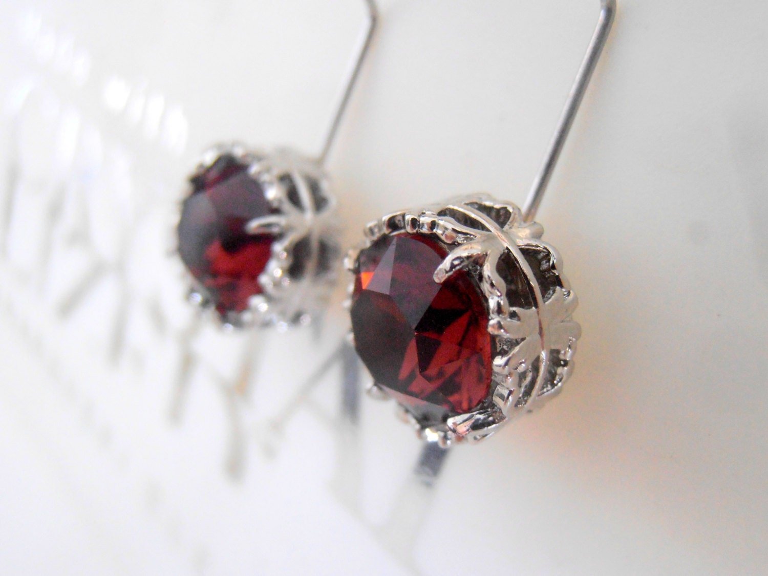 Burgundy Red Drop Filigree Earrings, Wedding Art Deco Crystal Jewelry, Wine Red Rhinestones, Hook Dangle