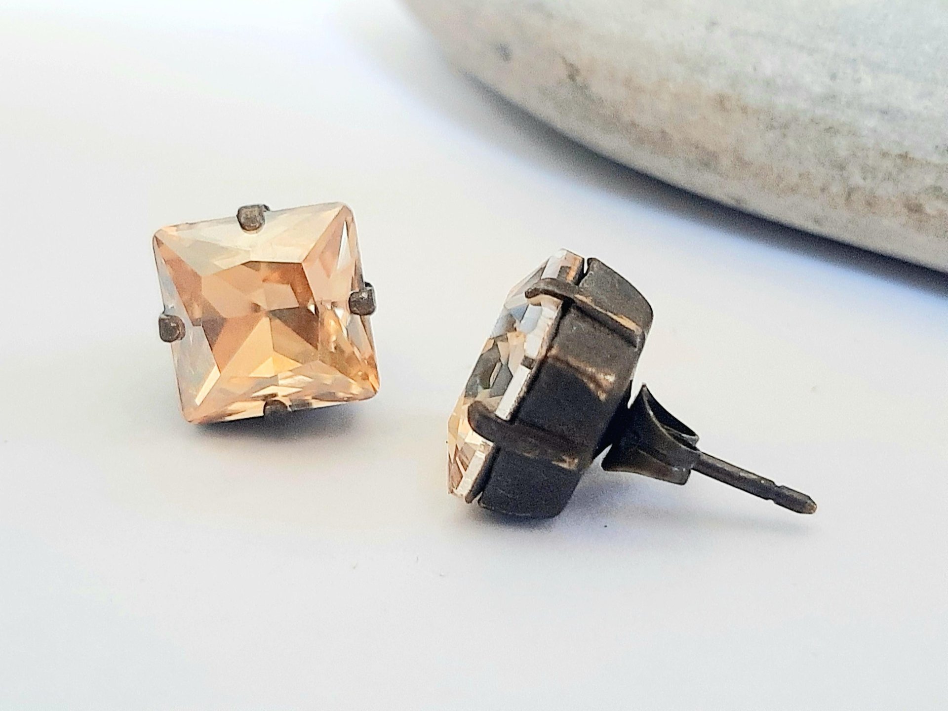 Antique Bronze Crystal Stud Earrings | Swarovski Vintage Wedding Jewelry