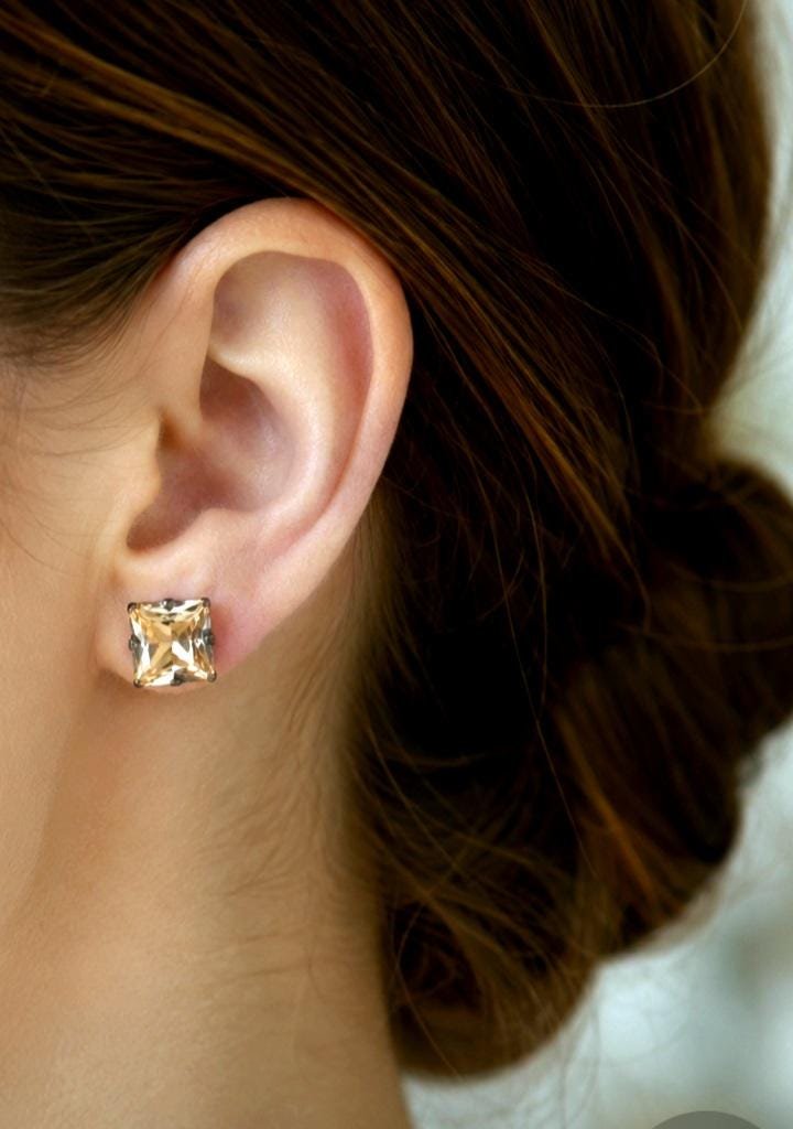 Golden shadow swarovski crystal earrings square shape
