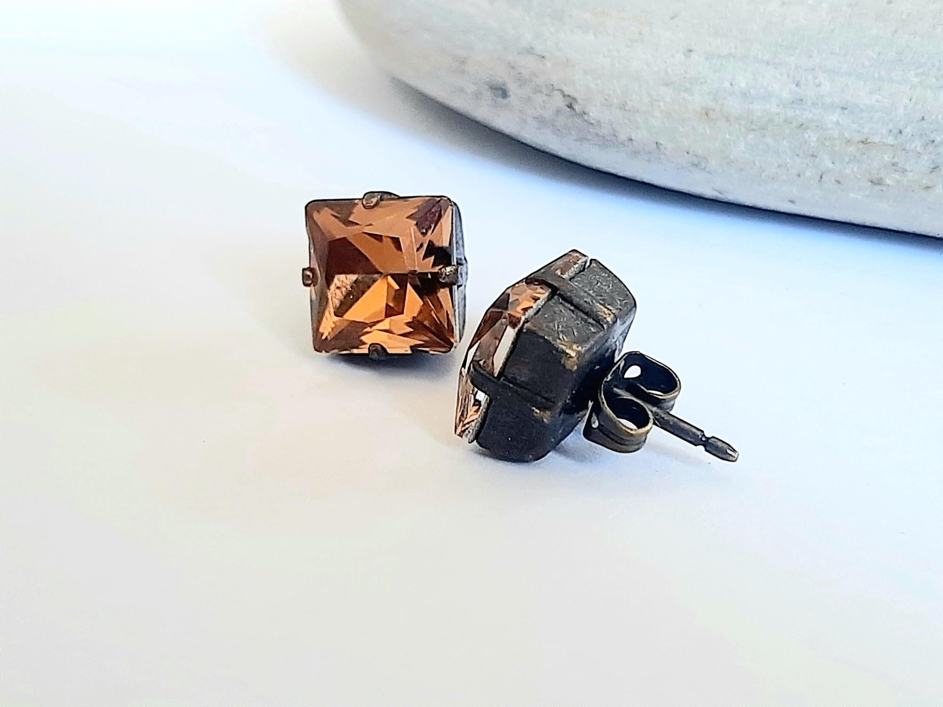 Smoked Topaz Crystal Earrings | Swarovski Antique Bronze Studs