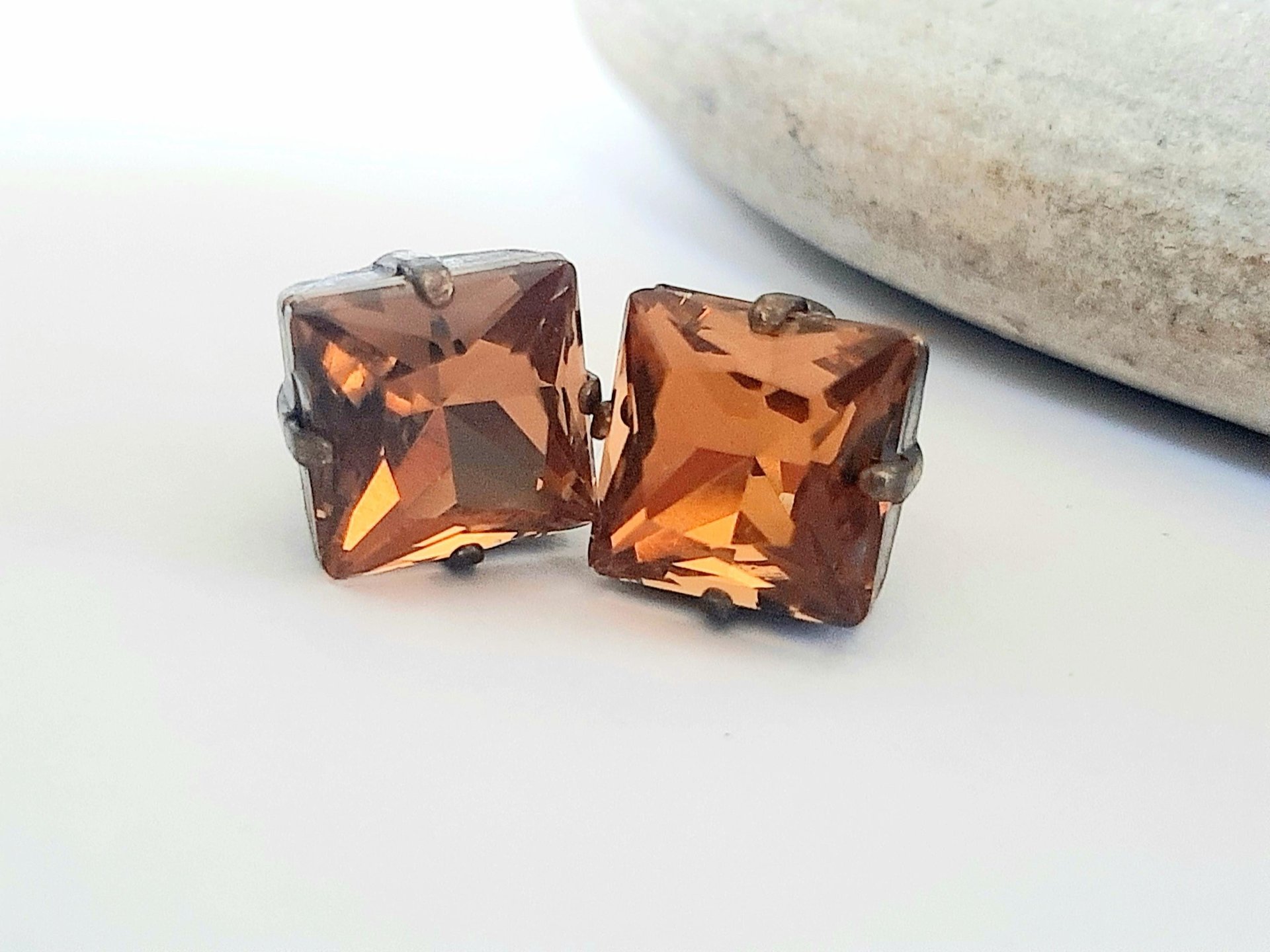 Smoked Topaz Crystal Earrings | Swarovski Antique Bronze Studs