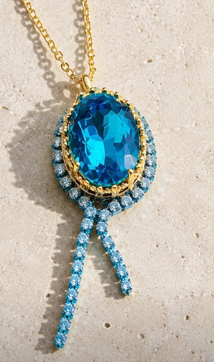 Blue Swarovski Crystal Oval Pendant Necklace | Statement Jewelry